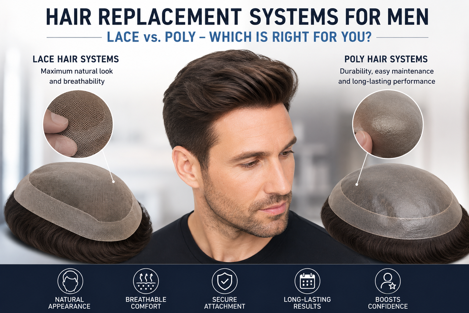 Hair Replacement Systems for Men: Lace vs. Poly – How to Choose the Best Solution